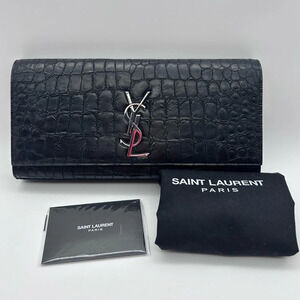 Saint Laurent YSL Black Crocodile Stamp Clutch Bag With Dustbag